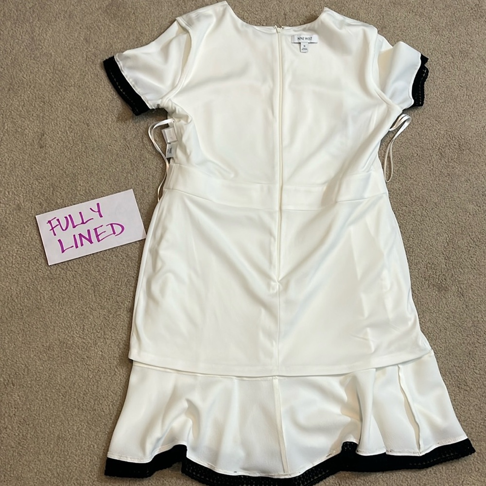 Nine West White Dress with Black Crochet Detail on Sleeves & Hem | Size 14 | NWT - Picture 14 of 16